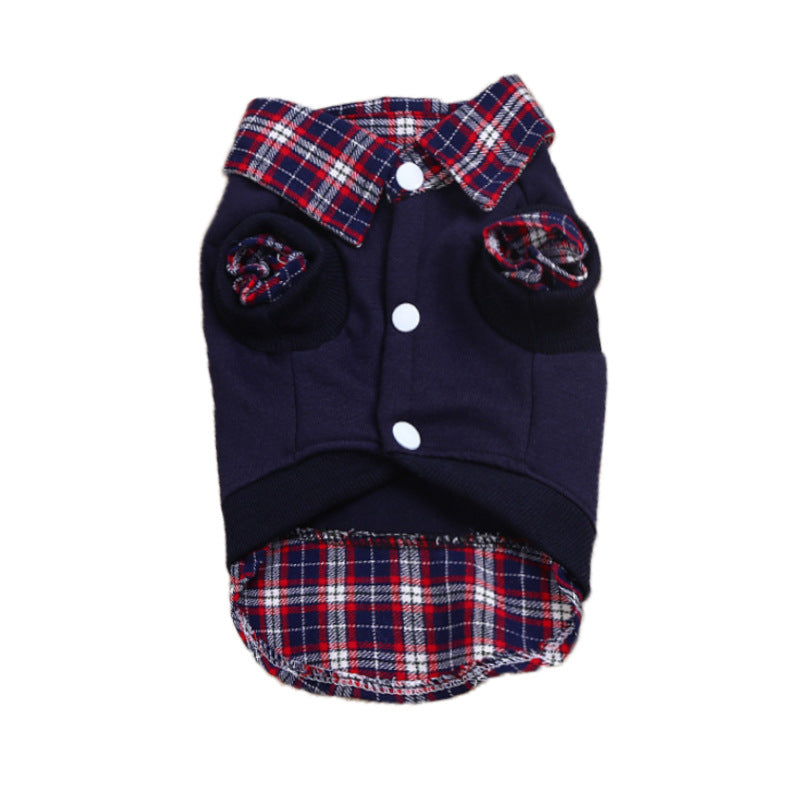 Teddy VIP Pomeranian Cashmere Hoodie Coat — Warm Plush Winter Jacket for Small Dogs, Navy Blue & Linen Gray, Sizes S–XL