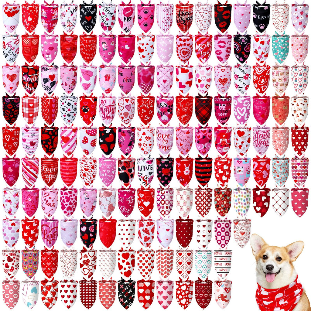 Valentine's Day Dog Bandanas — 150 Pack , Heart Print Triangle Scarfs for Medium & Large Dogs,  Bulk Pet Costume Accessories