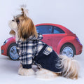 Teddy VIP Pomeranian Cashmere Hoodie Coat — Warm Plush Winter Jacket for Small Dogs, Navy Blue & Linen Gray, Sizes S–XL